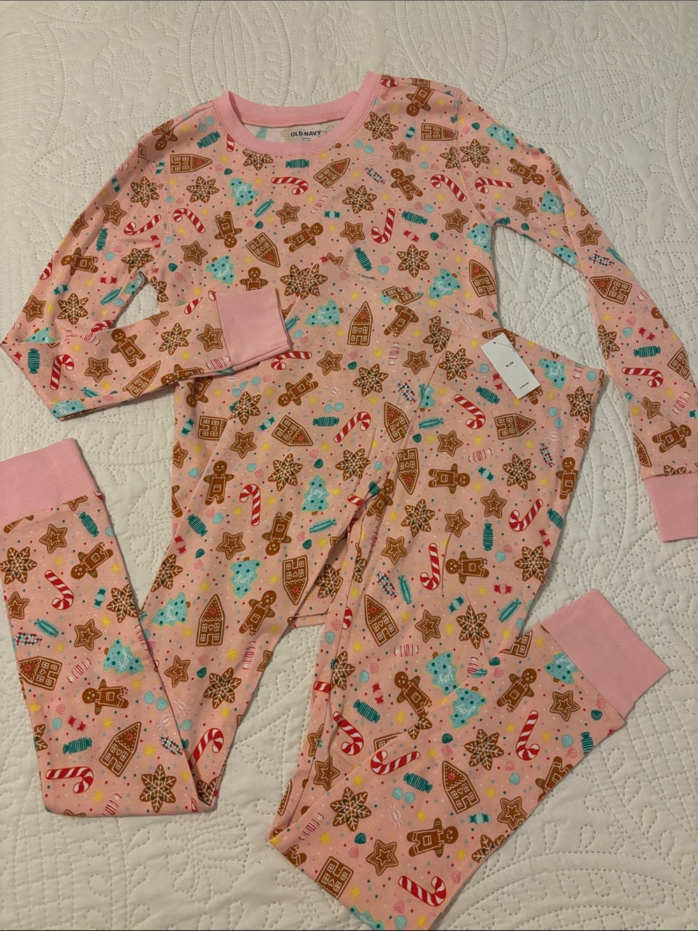Old Navy Pink Girls Holiday Gingerbread & Candy Pajama Set